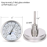 Vista 6 de MEASUREMAN Olla Completamente de Acero Inoxidable, Hervidor, Termómetro de Dial Bimetálico para Elaboración, Dial de 3 Pulgadas, Vástago de 2-1/2