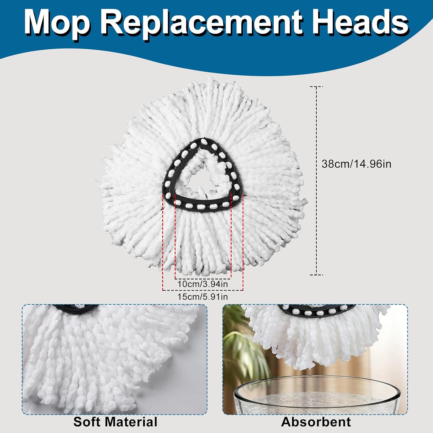 4 Pack Mop Heads Replacements, Compatible with O Cedar Easywring 1-Tank System Easy Wrin Spin Mops, Triangle Swivel Microfiber Mops, Washable & Easy to Replace