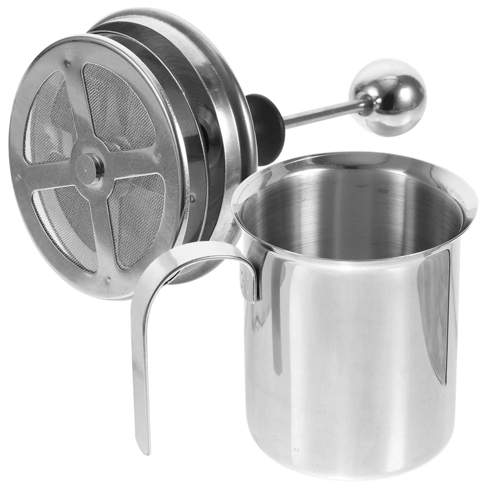 SHOWERORO Stainless Steel Manual Milk Frother with Double Mesh Pump Handheld Milk Foamer Pitcher for Frothing Cappuccinos and Lattes at Home