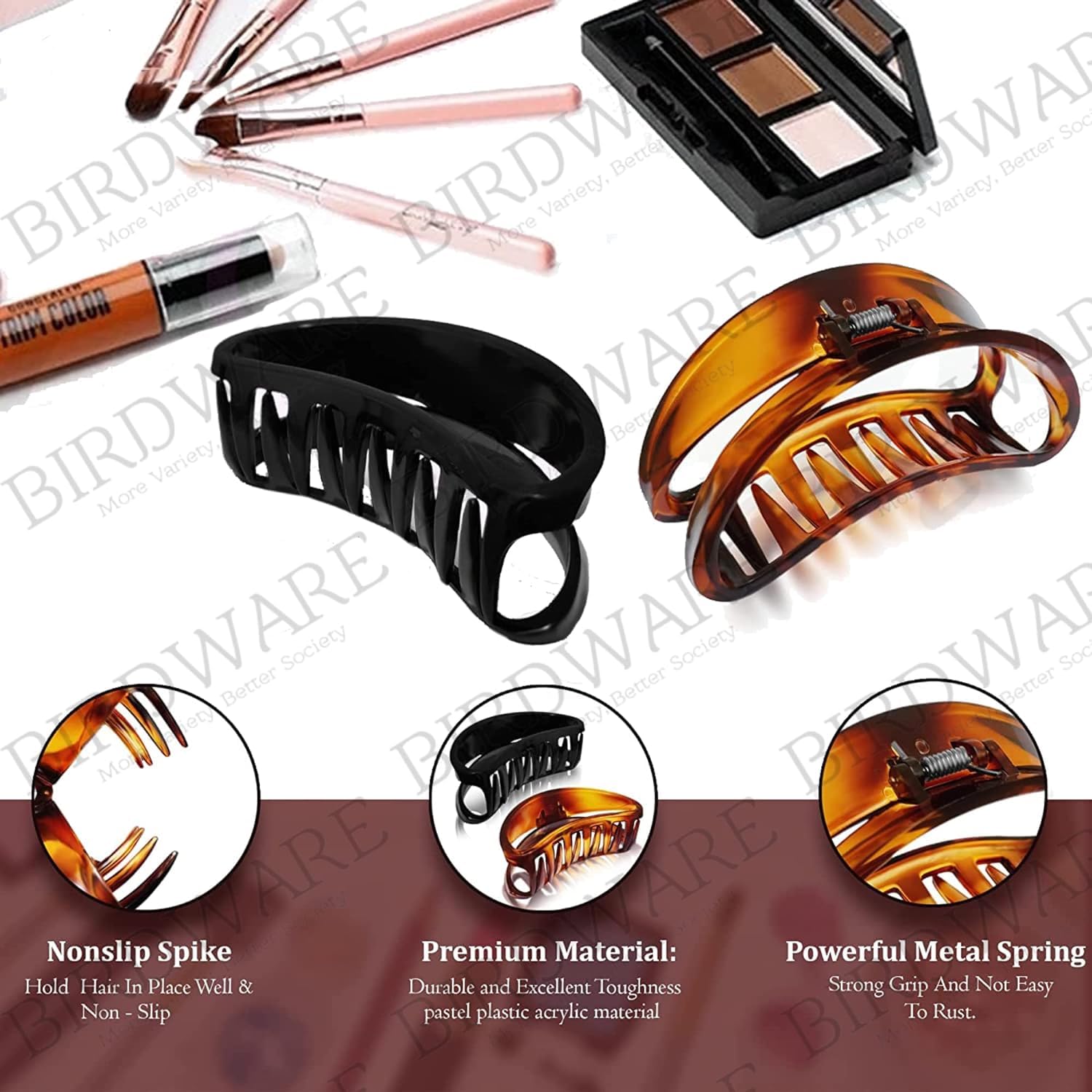 BIRDWARE hair clutcher Stylish Trendy Imported claw clip Butterfly Design Acrylic Material Hair Clips Hair Accessory For Women And Girls Transparent (3 Pc Black, Shell & White)