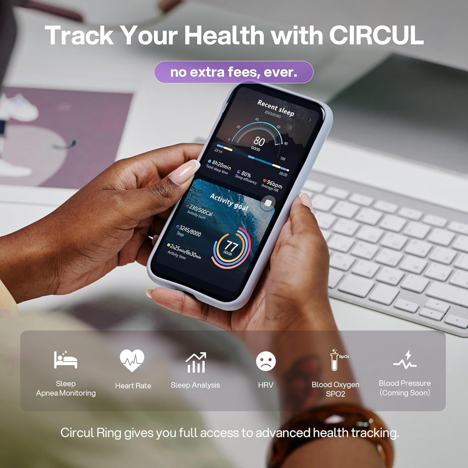 Bague intelligente réglable automatiquement pour homme et femme, sans abonnement à l'application, anneau de fitness pour suivi du sommeil - Tracker de fitness