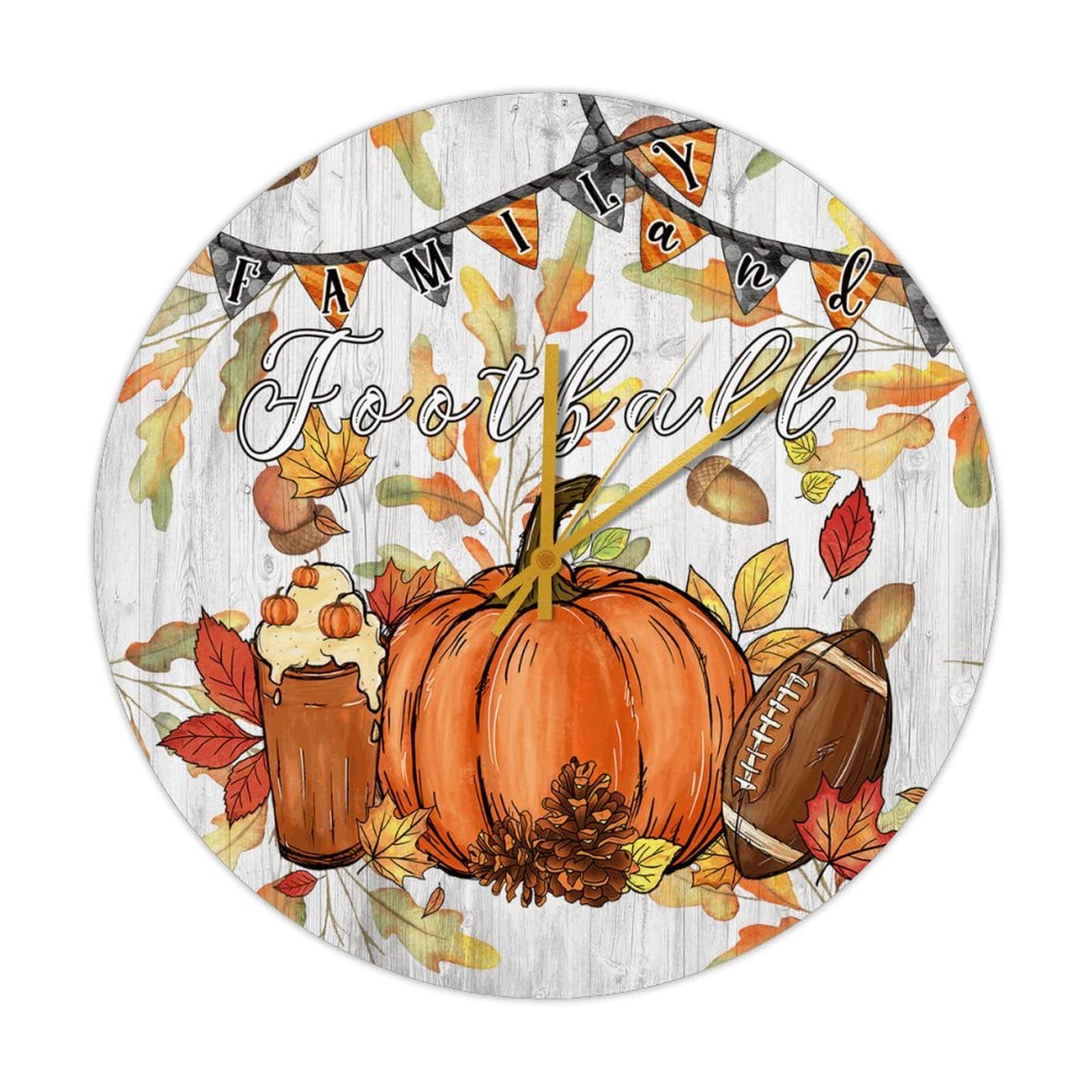 Horloge ronde en bois d'automne rustique et silencieuse 38,1 x 38,1 cm
