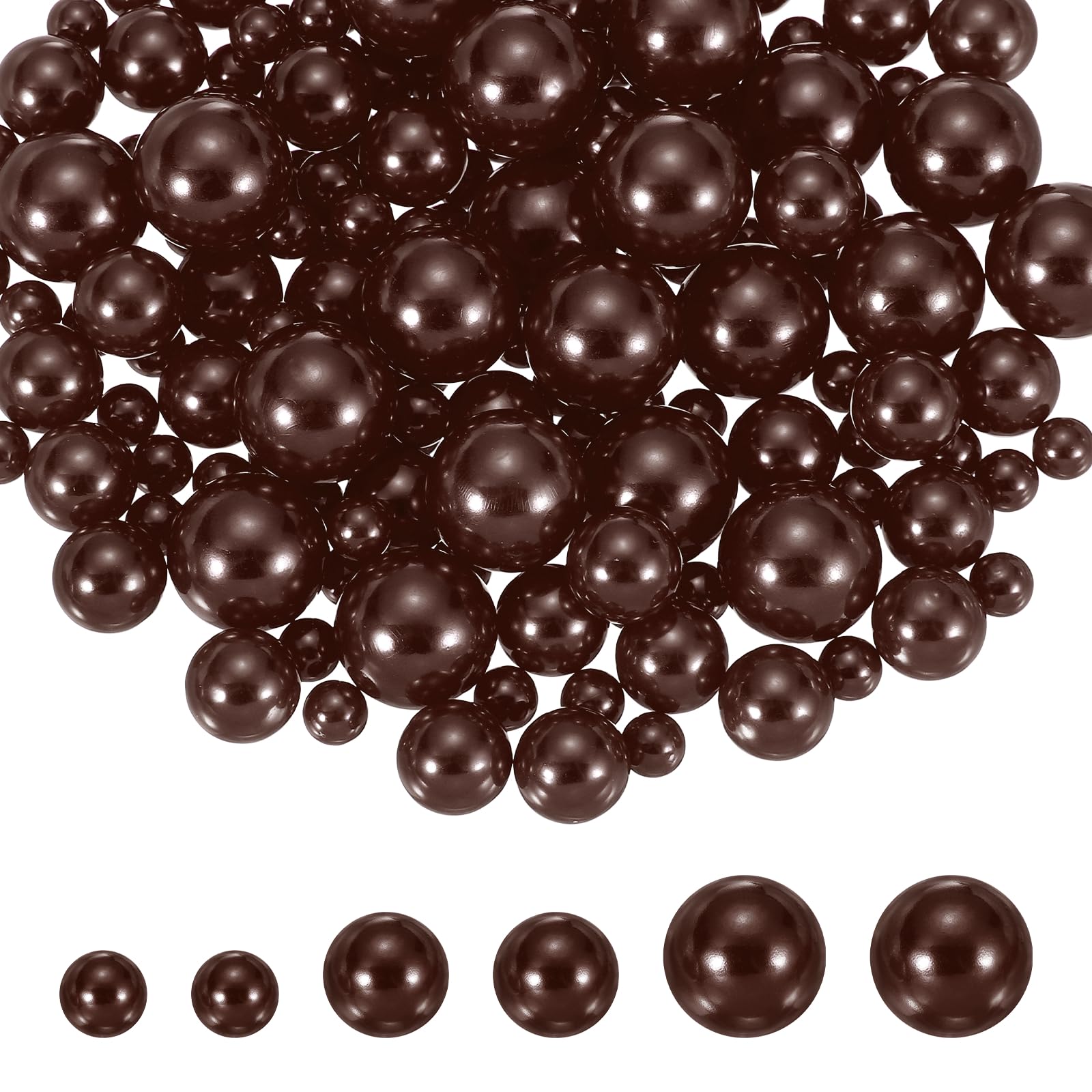 YELARXI 310Pcs No Hole Pearl Beads, 8/14/20mm Vase Fillers Faux Pearl for Crafting Filling Home Party Decorations Wedding Centerpieces, Dark Brown