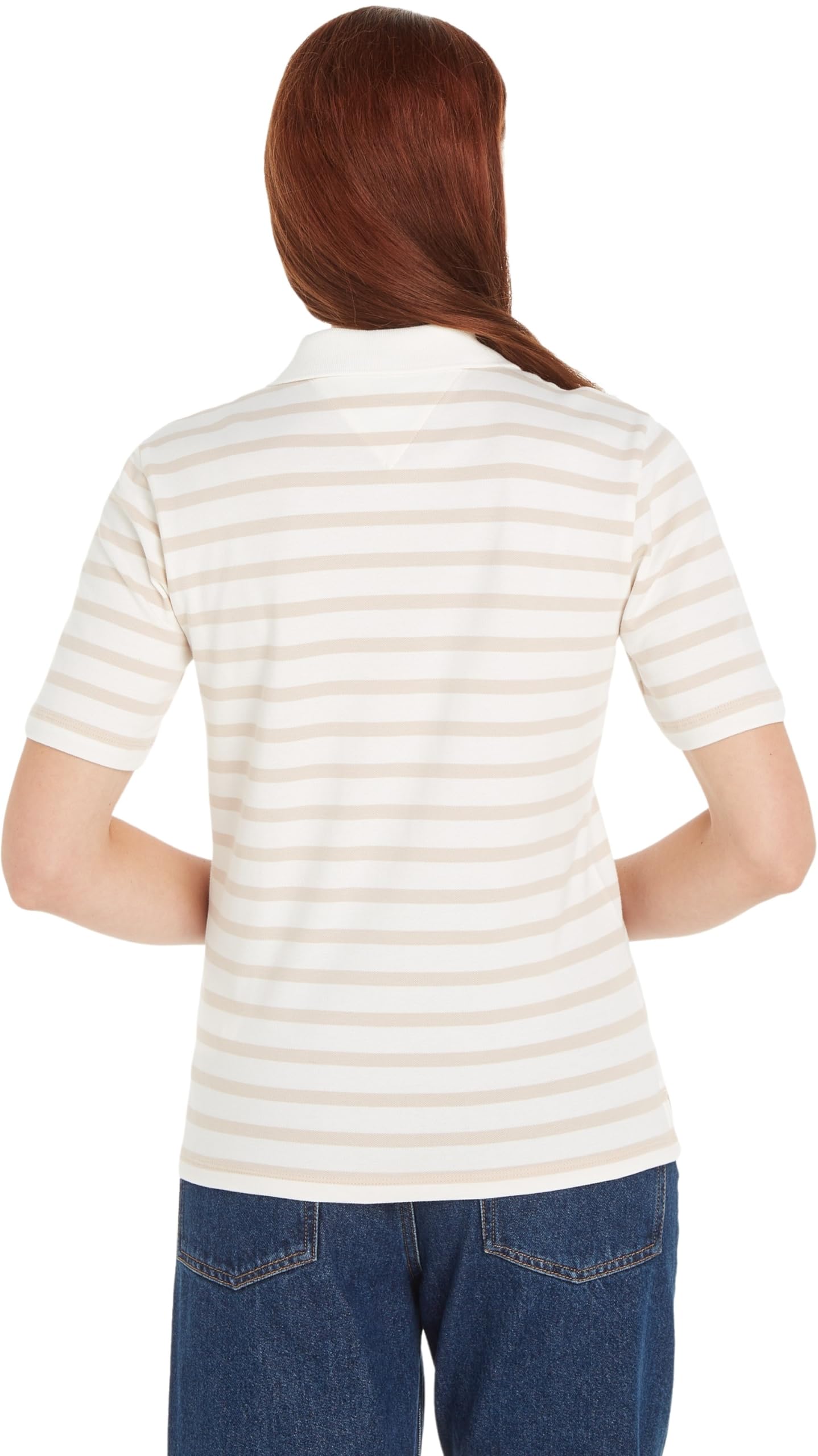 Tommy Hilfiger Damen Poloshirt Kurzarm Stripe Slim Fit, Weiß (Breton STP/Ecru/Classic Beige), XL – Ansicht 2
