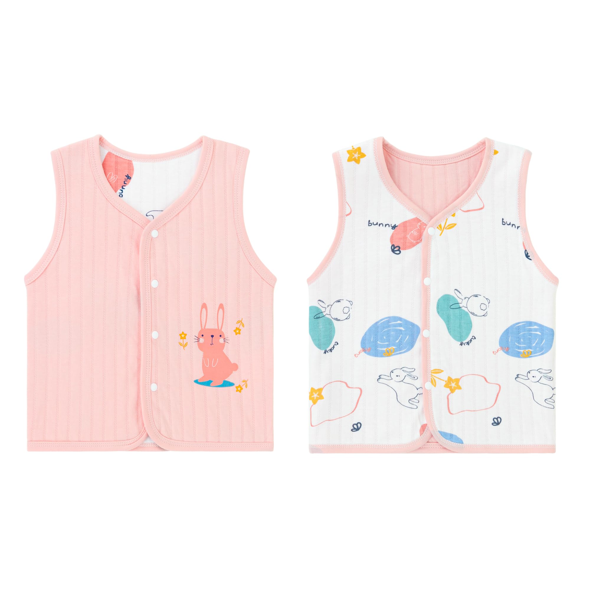Baby Toddler Double-Sided Sleeveless Vest - Cotton Gilet, Snap Button, Cartoon Pattern, Spring/Autumn Wear