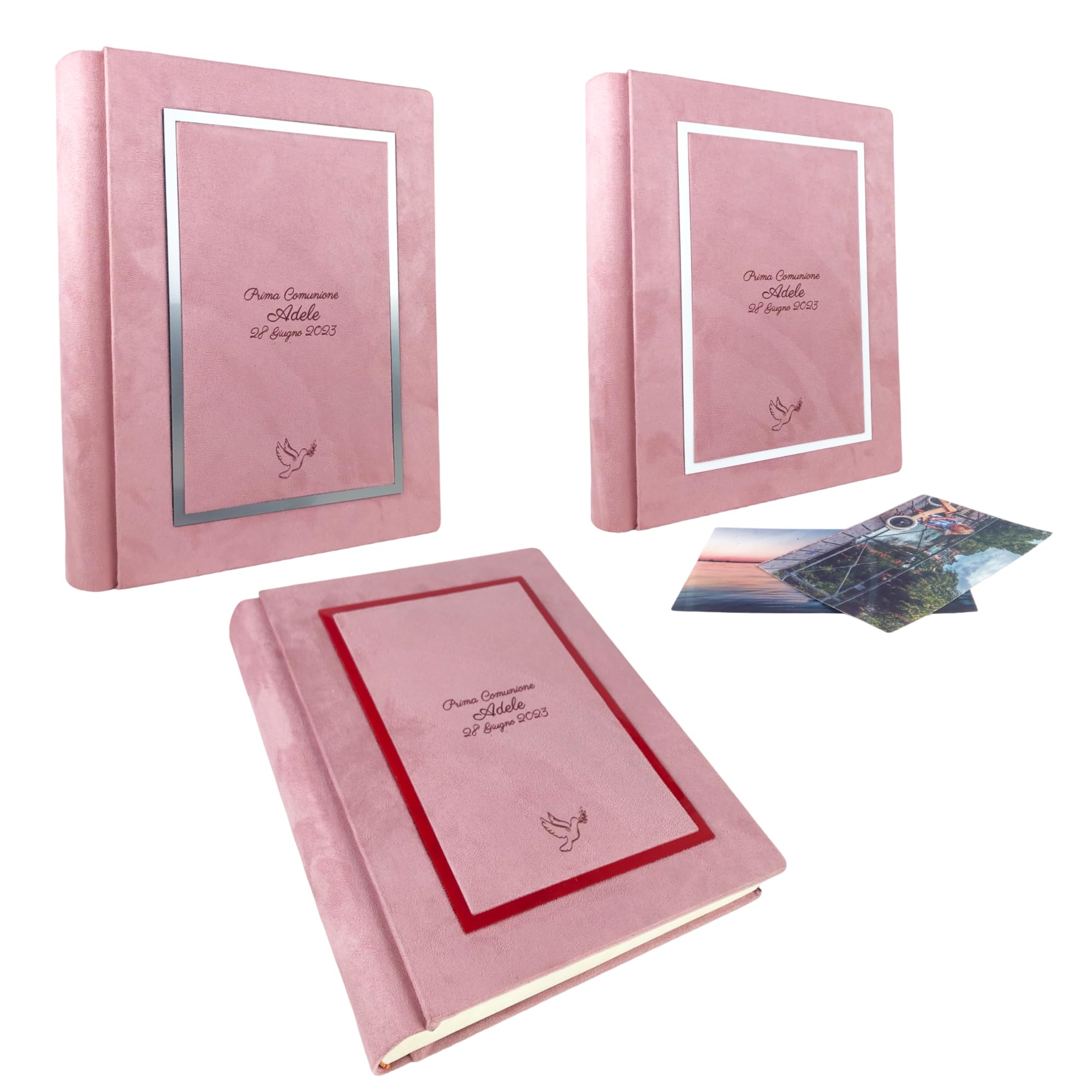 TriVin Art Álbum de fotos artesanal elegante de tejido Alcántara, personalizable con grabado. Ideal para bodas, aniversarios, comuniones, bautizos, eventos (rosa polvo)