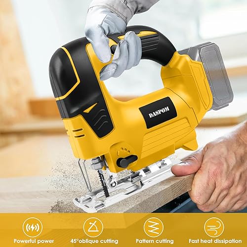 Miniatura 2 de Daspom Sierra de calar inalámbrica compatible con batería dewalt de 20 V, sierra de calar sin escobillas, cortes biselados de 0 a 45, 4 acciones