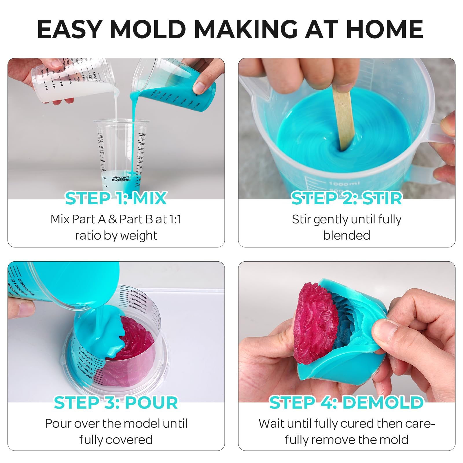 Nicpro 80 oz Silicone Mold Making Kit 20A, Platinum Liquid Silicone Rubber for Mold Maker, Jade Green Flexible & Food Safe Mix Ratio 1:1 for Casting 3D Resins Molds DIY with Gloves, Sticks & Cups