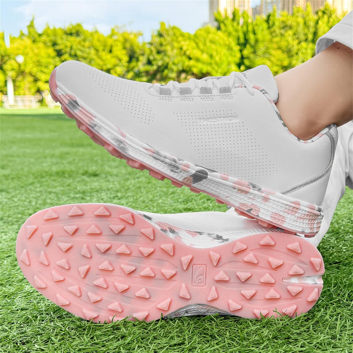Damen Golfschuhe Spikeless Leder Leichte Golf Sport Turnschuhe Wasserdicht Stilvolle Golfschuhe