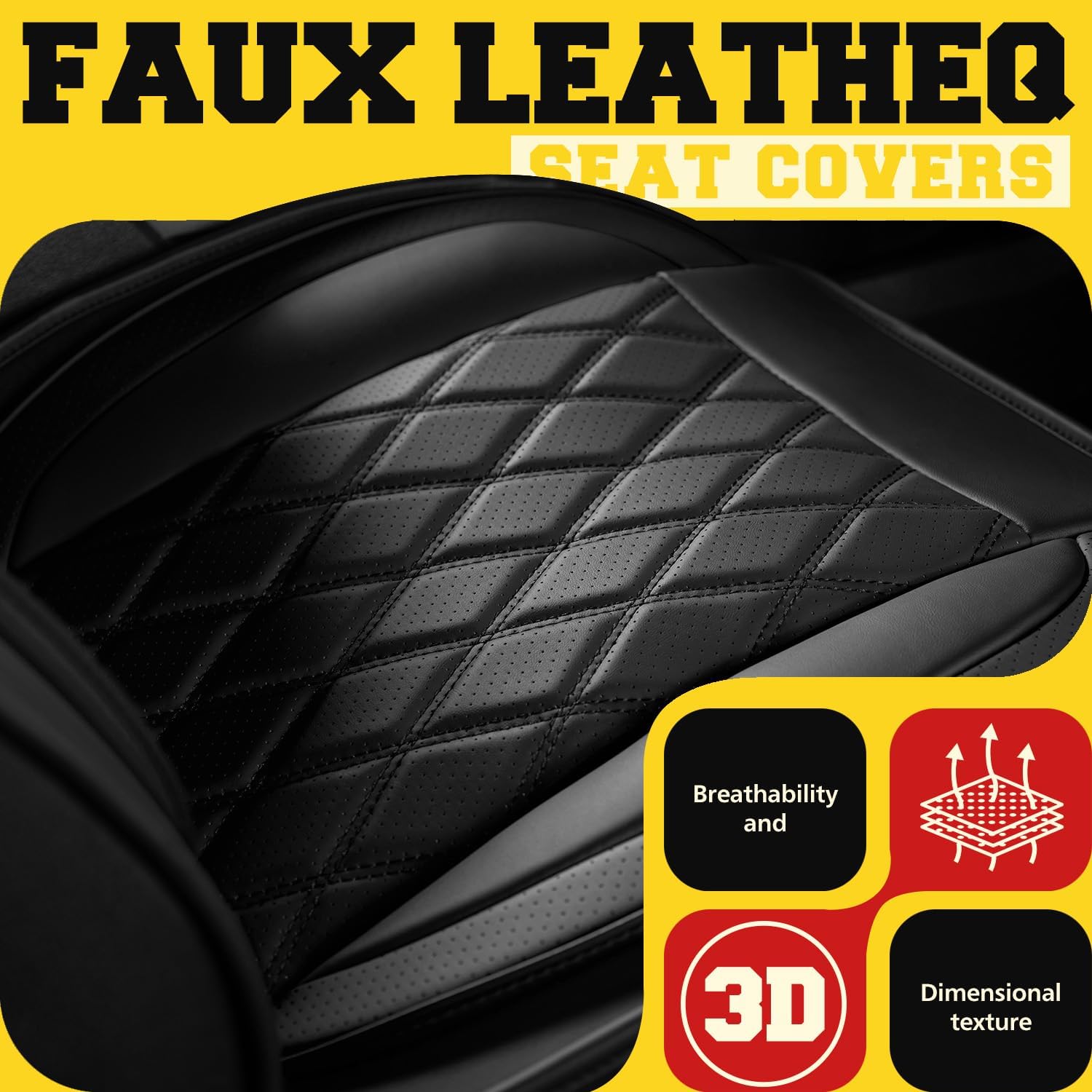 LINGVIDO Truck Seat Covers for 2009-2025 Ford F150 SuperCrew and 2017-2025 F250 F350 F450 Super Duty Crew Cab, Waterproof Faux Leather Front Seat Covers for Trucks, Black