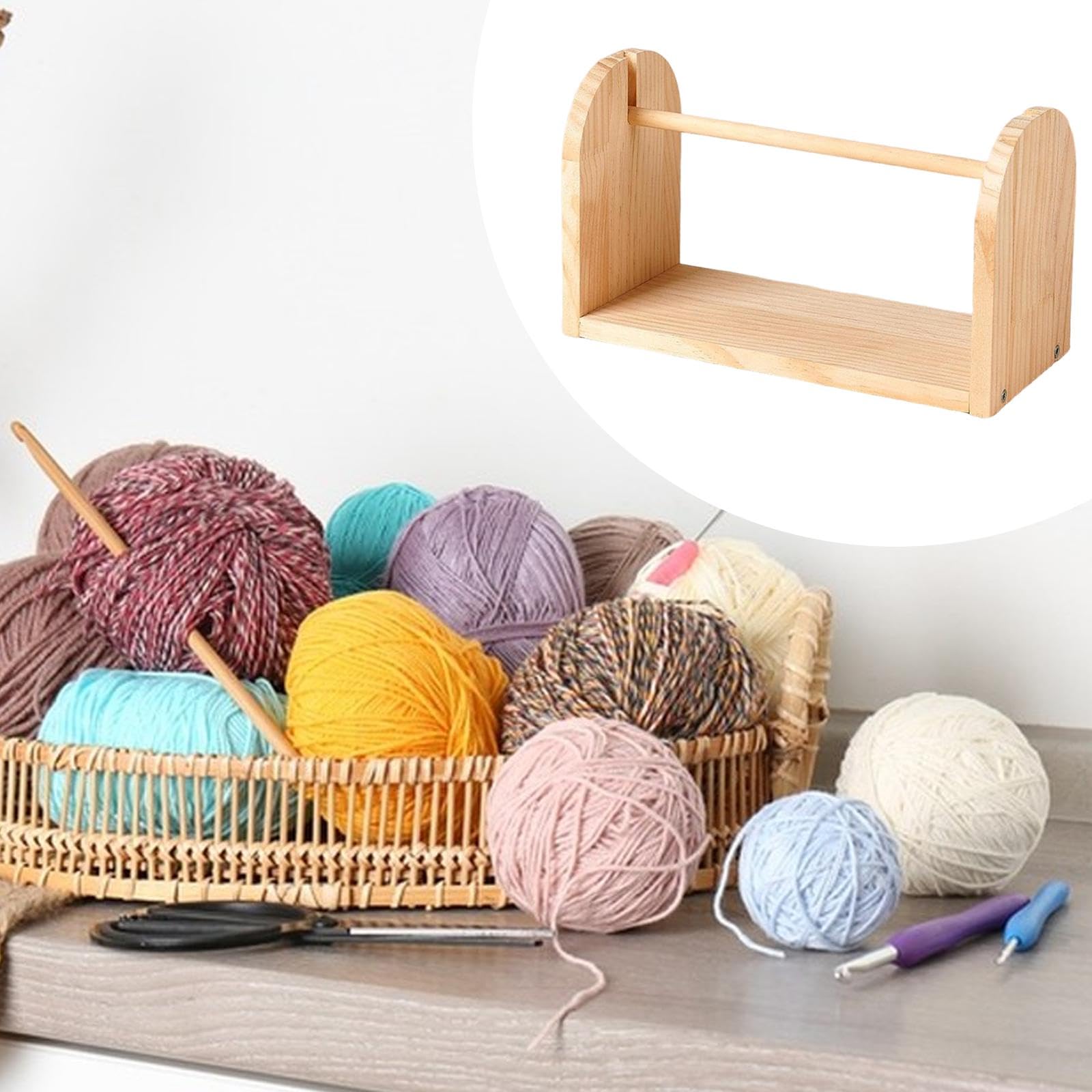 Porta gomitoli di filato per uncinetto in legno, porta gomitoli di filato, robusto organizer per accessori per uncinetto, singolo orizzontale girevole, S