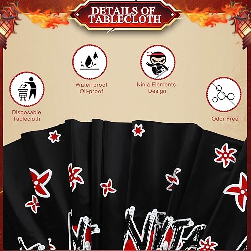 Miniatura 4 de Gejoy 3 manteles de ninja desechables de plástico, manteles de ninja, suministros de fiesta de ninja para niños y niñas, suministros de decoración