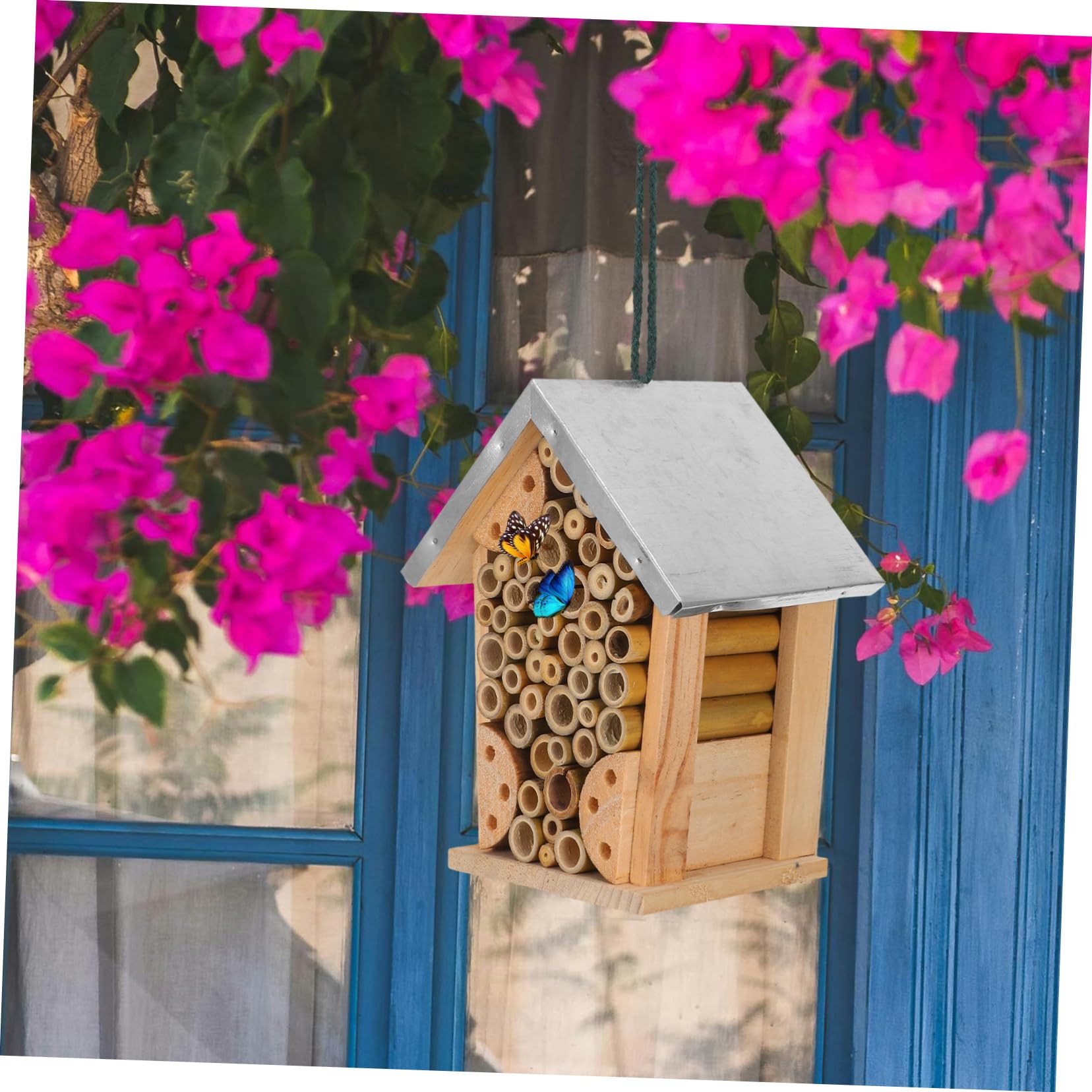 Happyyami Hängendes Insektenhotel für Garten und Eisen Geräumig und Bequem für Schmetterlinge und Bestäuber