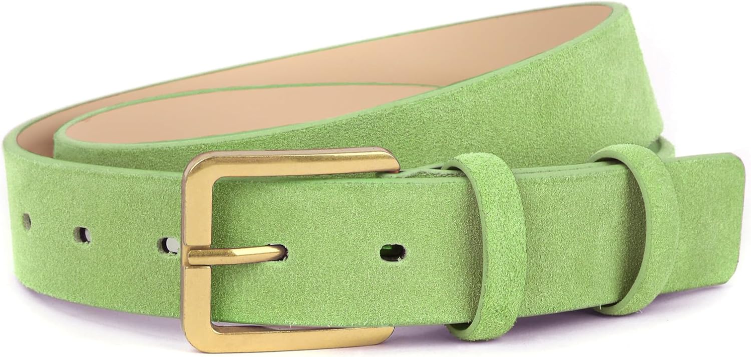 Women's Fashion Suede Leather Belt with Gold Buckle 1.3" Wide