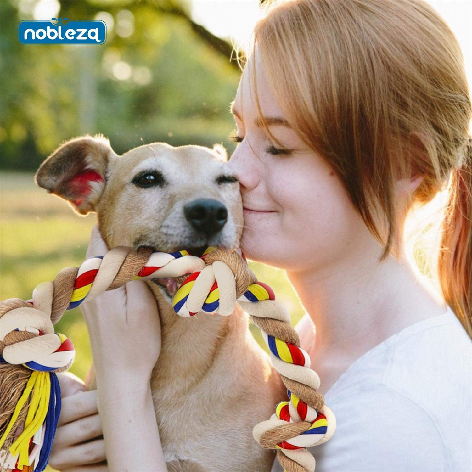 Nobleza - Corda giocattolo per cani in 100% cotone, benefica per la salute mentale del cane ， Salute dentale e pulizia dei denti ， Miglior regalo per tutti i tipi di cani （Beige e marrone）- 68cm