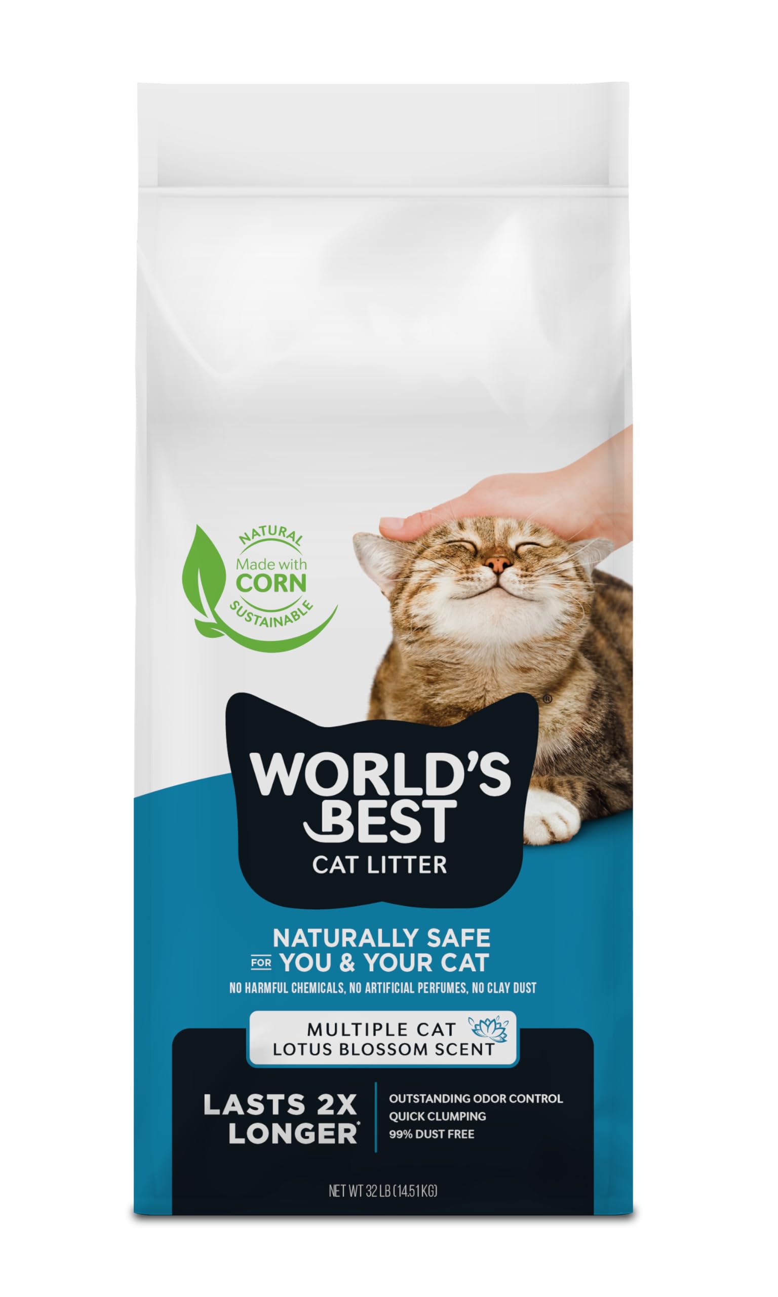WORLD'S BEST CAT LITTER Flor de Loto con Aroma a múltiples Gatos, 32 Libras