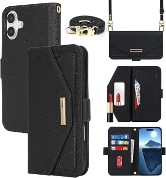 Crossbody Wallet for iPhone 17 Case with Strap,Black