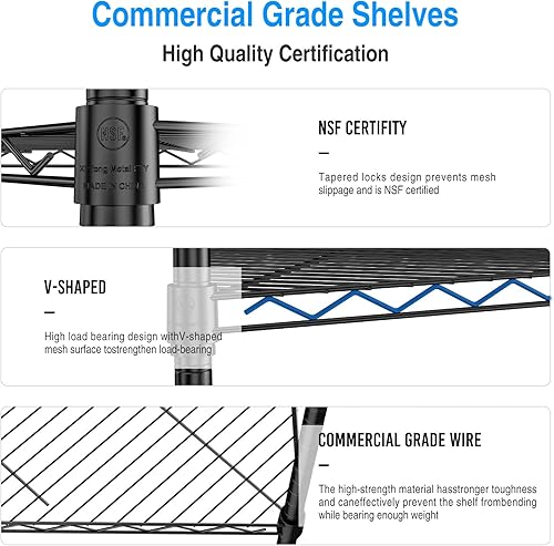 Miniatura 6 de Estantería de alambre de esquina de metal NSF de 6 niveles, capacidad de 600 libras, ajustable, con pies niveladores y revestimientos de estantes,