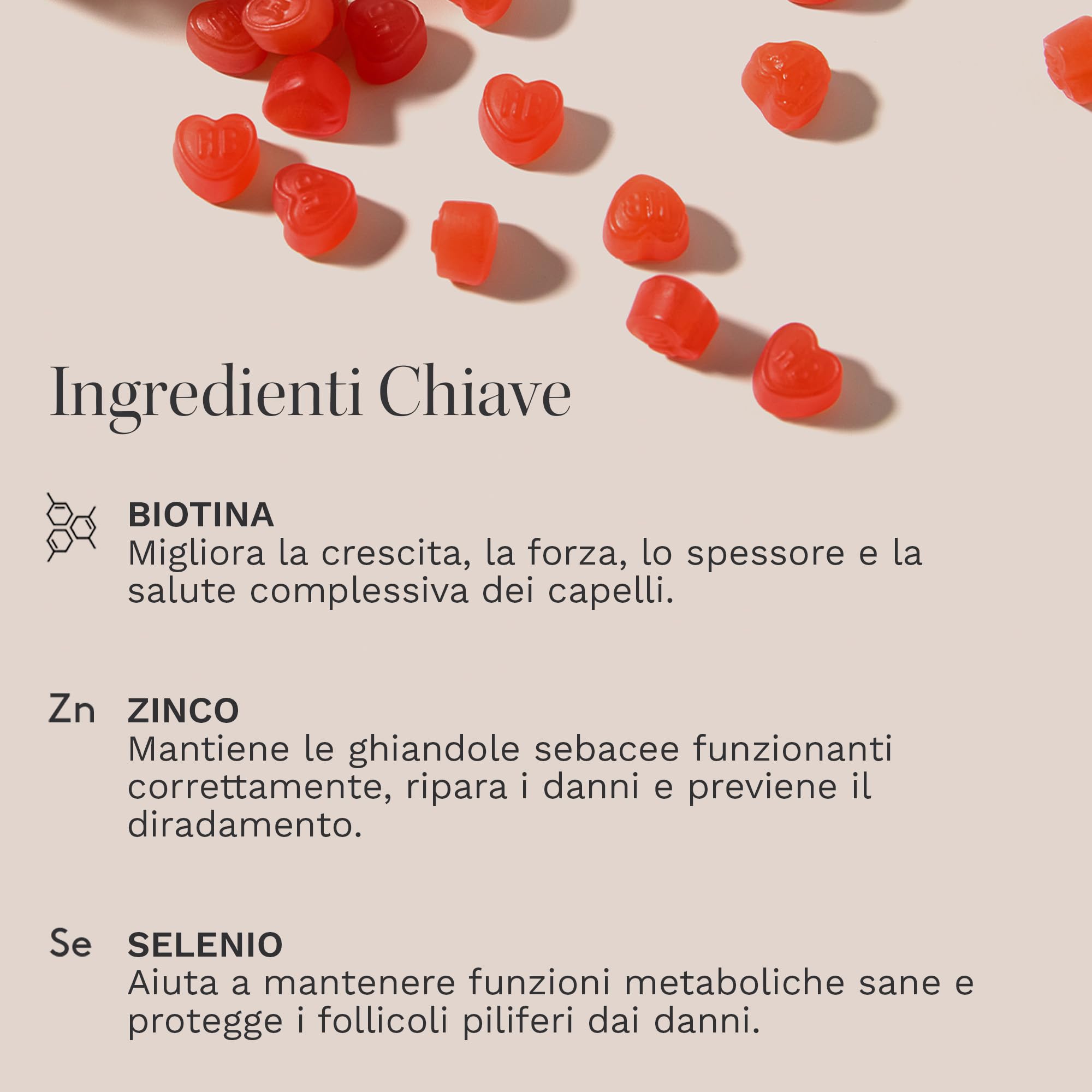 HAIR BURST Gomme Vitaminiche per Capelli Biotina per capelli più Lunghi e Spessi — Aggiunta di Zinco, Vitamina C e Selenio - Fornitura per 1 Mese (Confezione da 60 Caramelle Gommose)