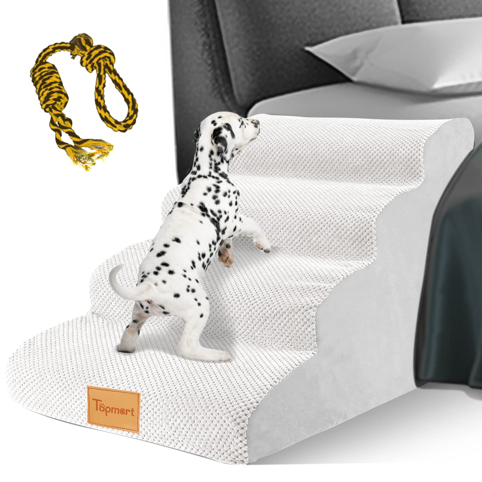 Topmart High Density Foam Dog Steps 4 Tiers,Extra Wide Deep Pet Steps,Non-Slip Pet Stairs,Dog Ramp for Bed,Soft Foam Dog Ladder,Best for Older Dogs Injured,Older Pets,Cats with Joint Pain