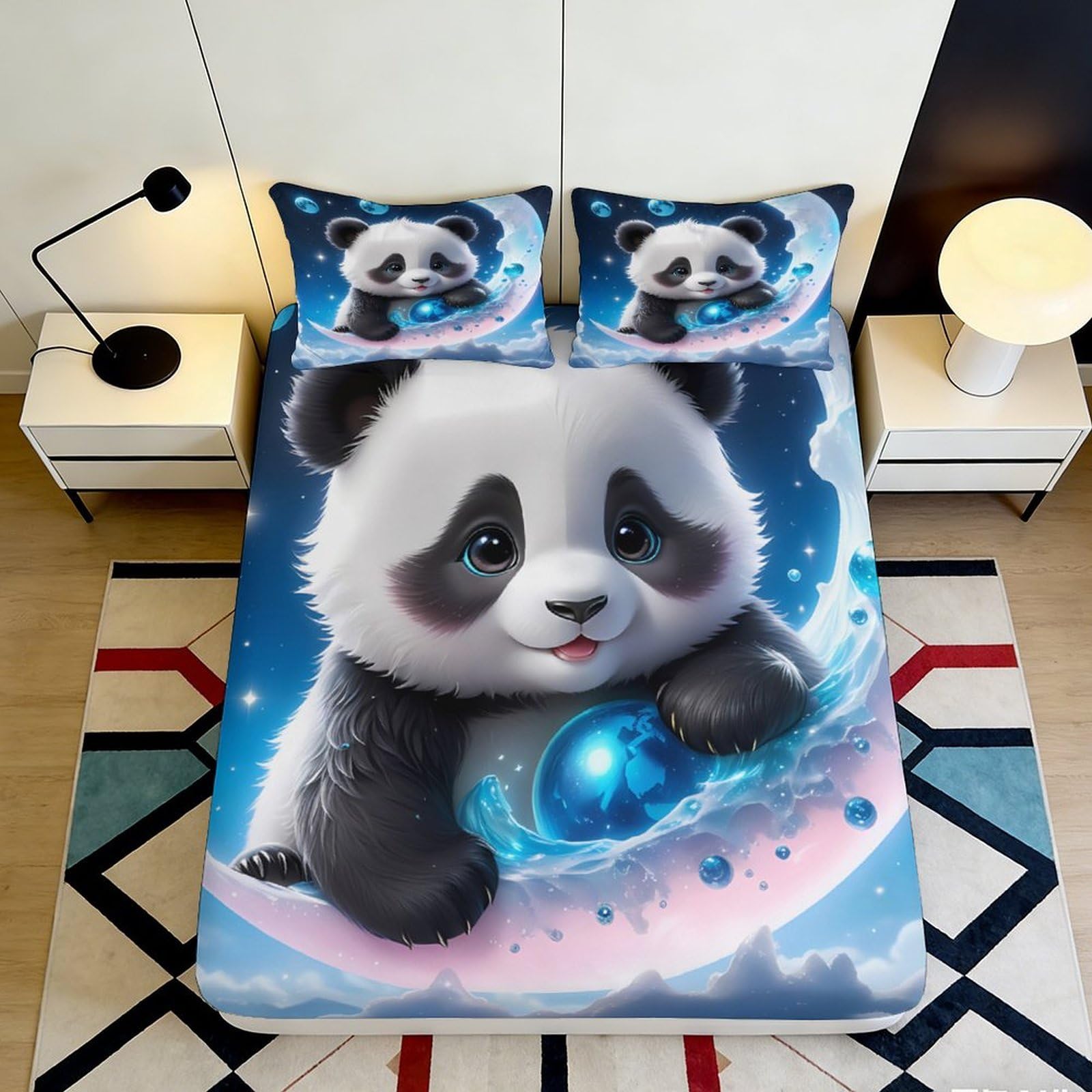 3D Printed Futuristic Abstract Fitted Sheet Microfiber Deep Pocket Non-Slip Modern Mattress Fitted Cover Washable Breathable for Bedroom 90x200x25cm
