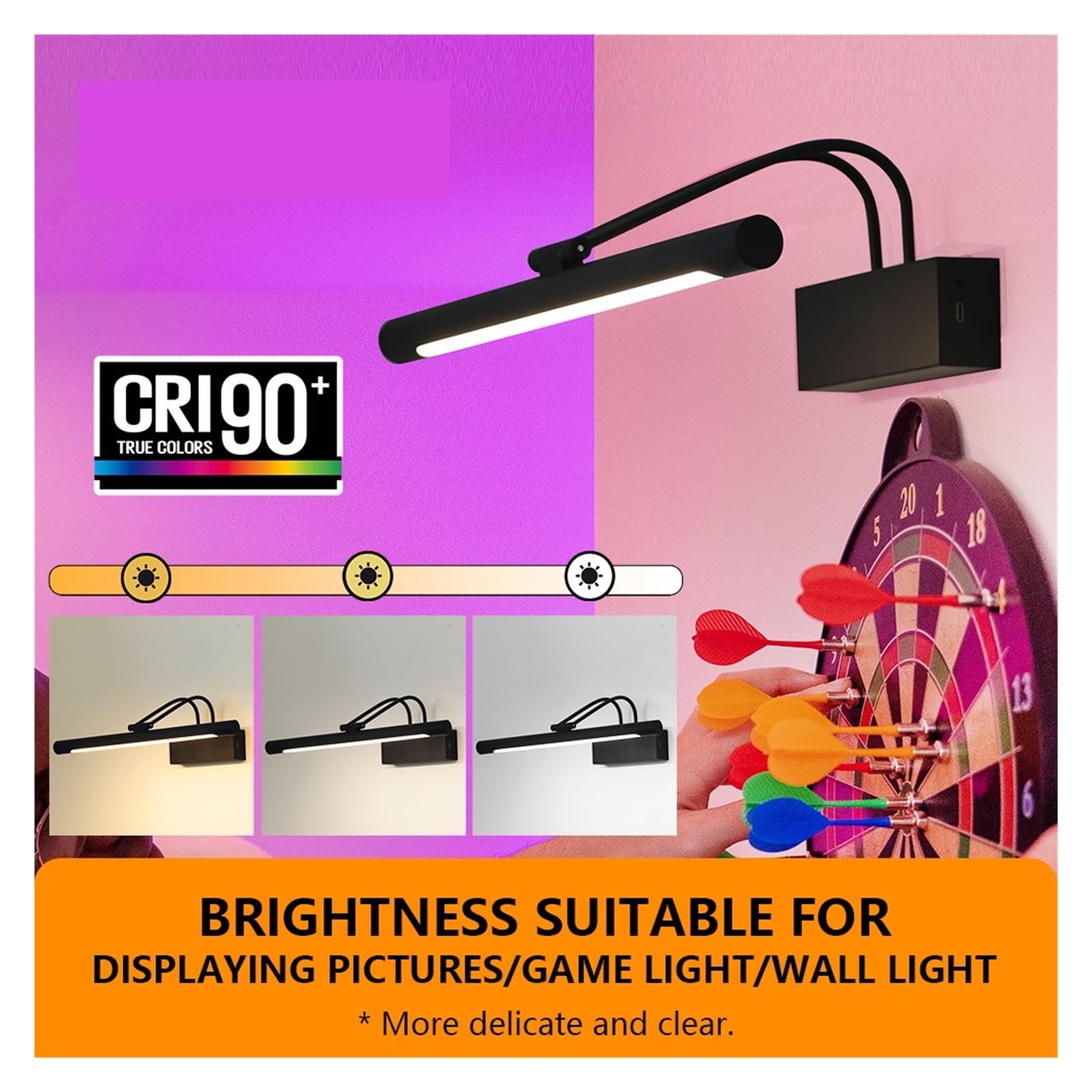 Luz LED para cuadros Lámpara de pared recargable por USB, lámpara de pared LED inalámbrica con atenuación de control remoto, apliques de luz de pared interior de 400 mm, luz de iman negra Luz de pintu