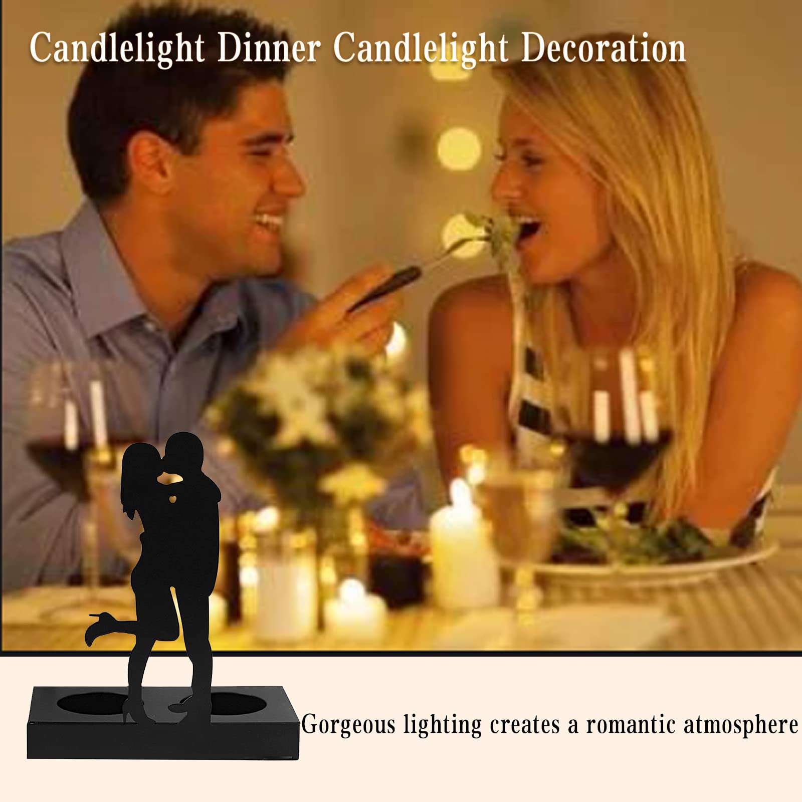Hosoncovy Decorative Metal Tea Light Candle Holder Shadow Art Tea Light Candle Stand Tea Light Candle Tray Light Home Ornament for Home for Wedding for Anniversary (Kiss) - Image 4