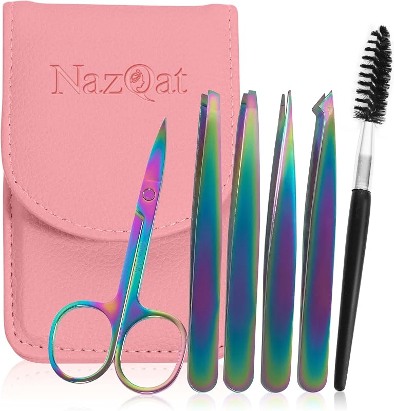 Kit de Pinças NAZQAT com 6 Peças e Estojo de Couro