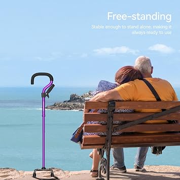 KingPavonini Walking Cane for Women Men, Stable 4-Prong Quad Cane, Purple