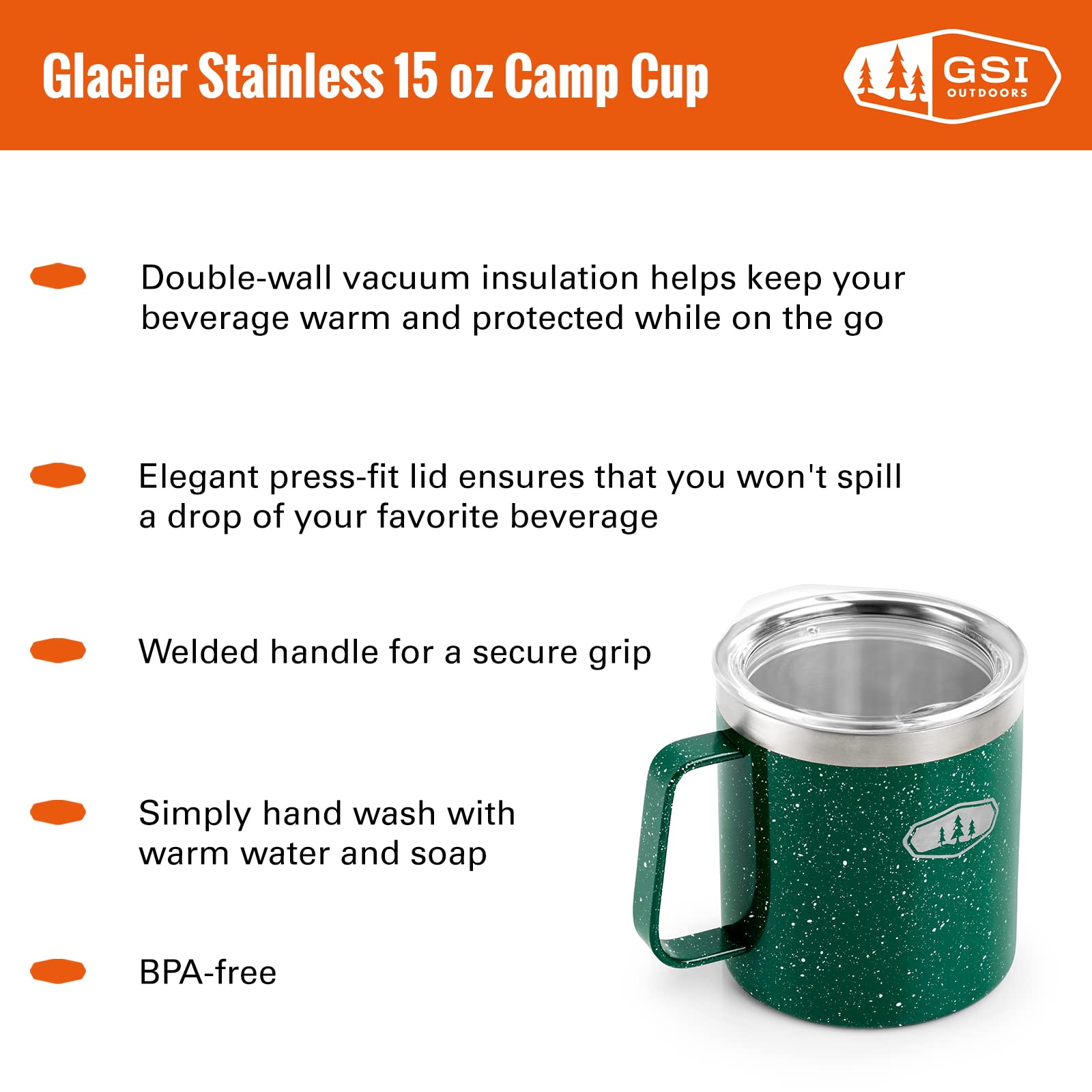 GSI Outdoors Glacier Stainless Camp Cup - 444 ML (Green Speckle)