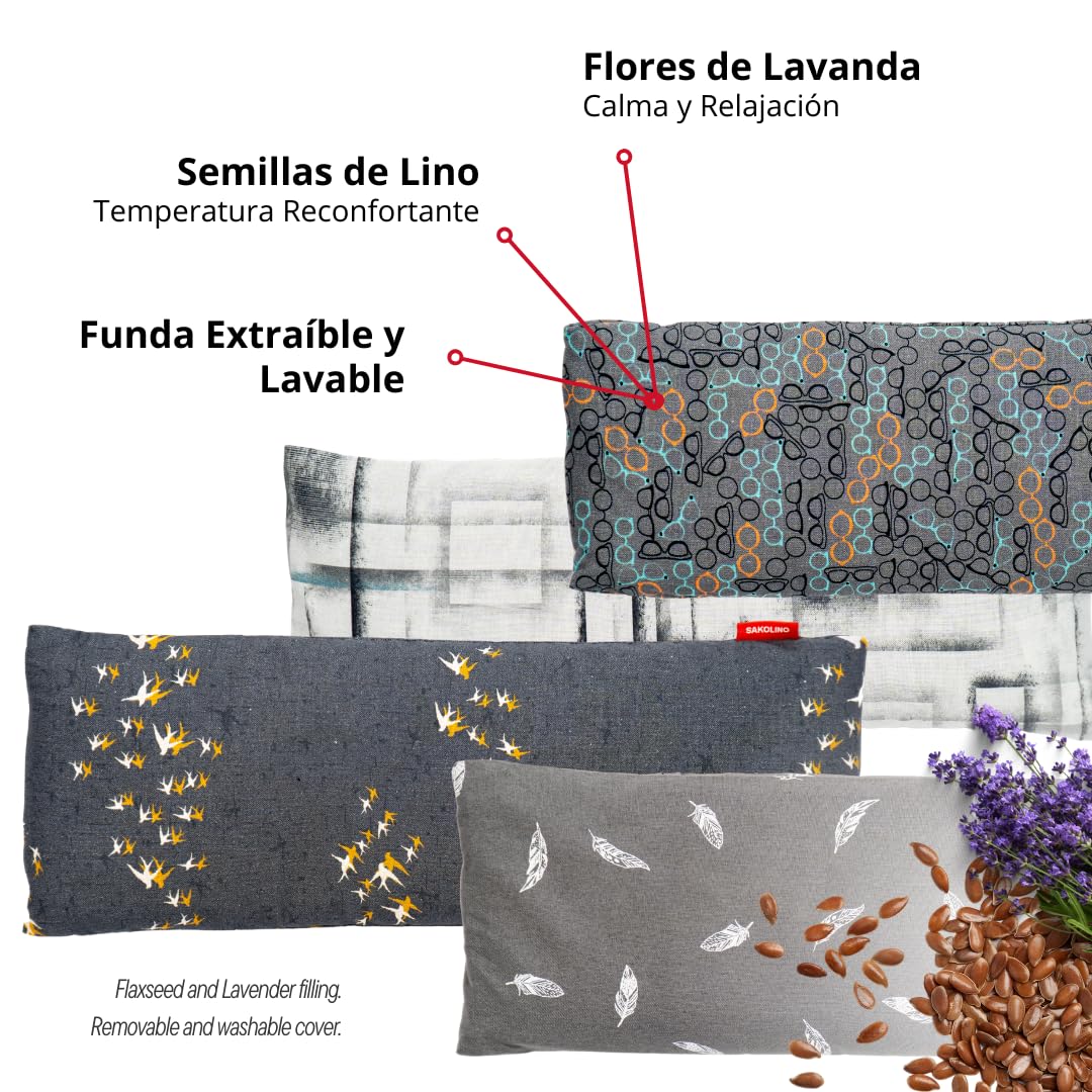 Saco Térmico de Semillas de Lino con Lavanda para Microondas - Alivia Dolores Cervicales, Menstruales, Musculares y Deportivos - Almohadilla Calor y Frío - Natural (Jaspeado Blanco)