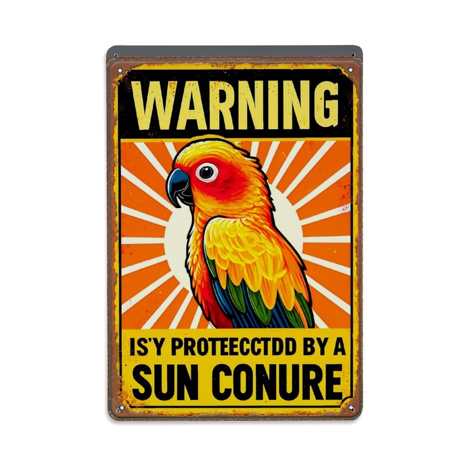 Jdfenggu Vintage Warning Parrot Sunburst Sign Art Retro Metal Tin Sign, Decor Art Poster For Bar, Home, Man Cave, Kitchen, Laundry Room Gift 8X12inch