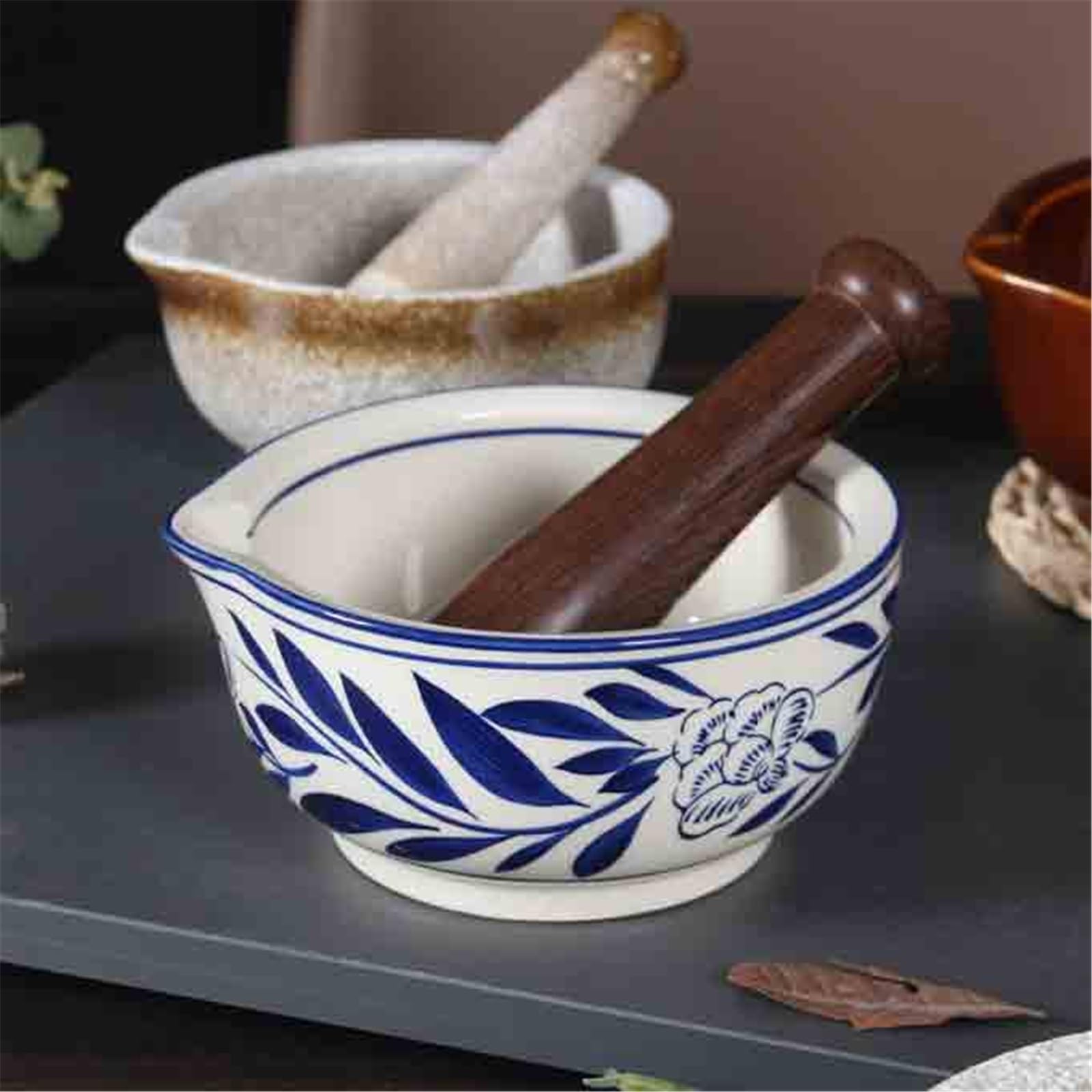 Mortaio con Pestello Set pestello e mortaio, macinino in porcellana for tritare le spezie, utensili da cucina Molcajete per Pesto o Spezie