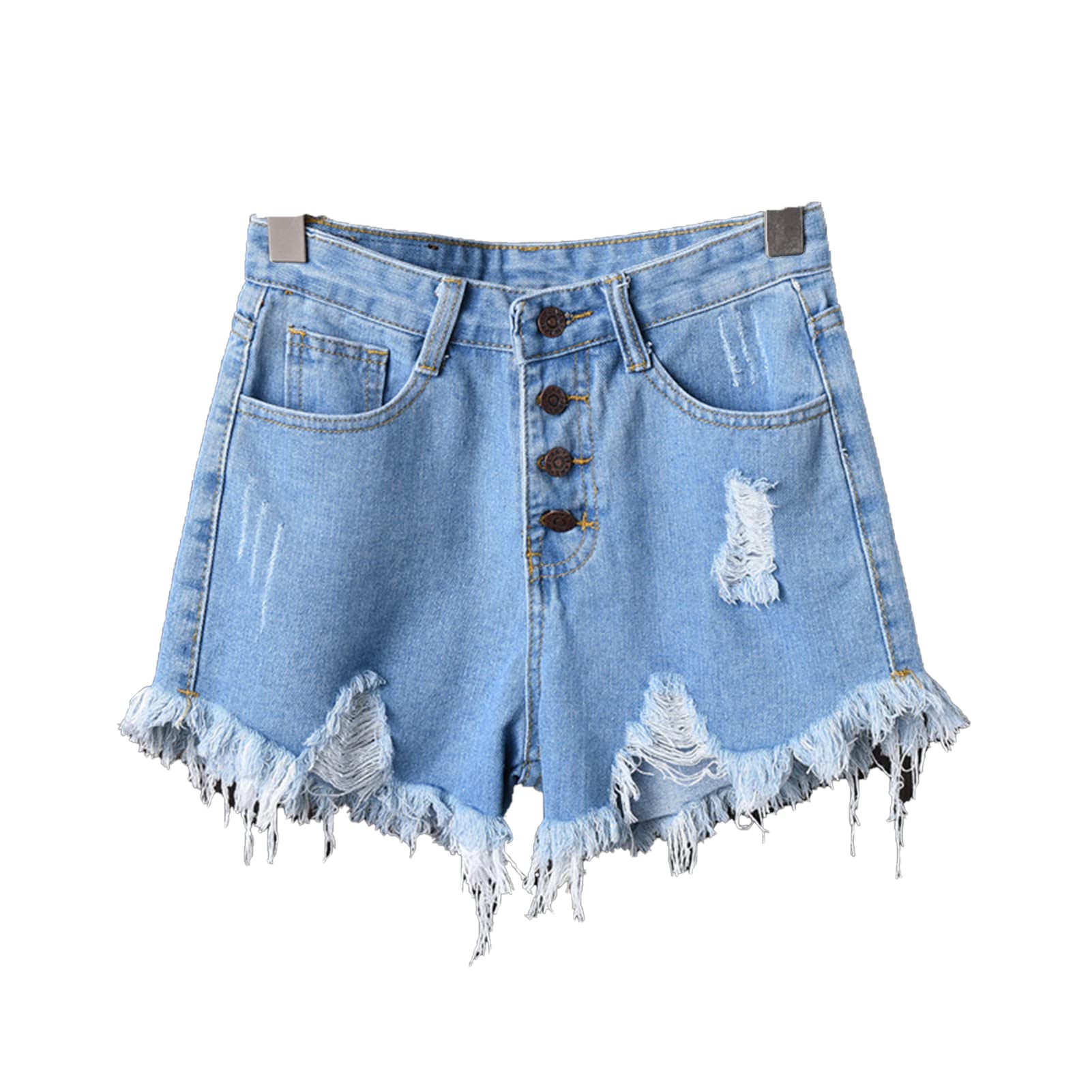 JEKE-DG Women's Button Down High Rise Jeans Shorts Ripped Casual Denim Shorts Frayed Raw Hem Stretchy Denim Shorts (3X-Large,Light Blue)