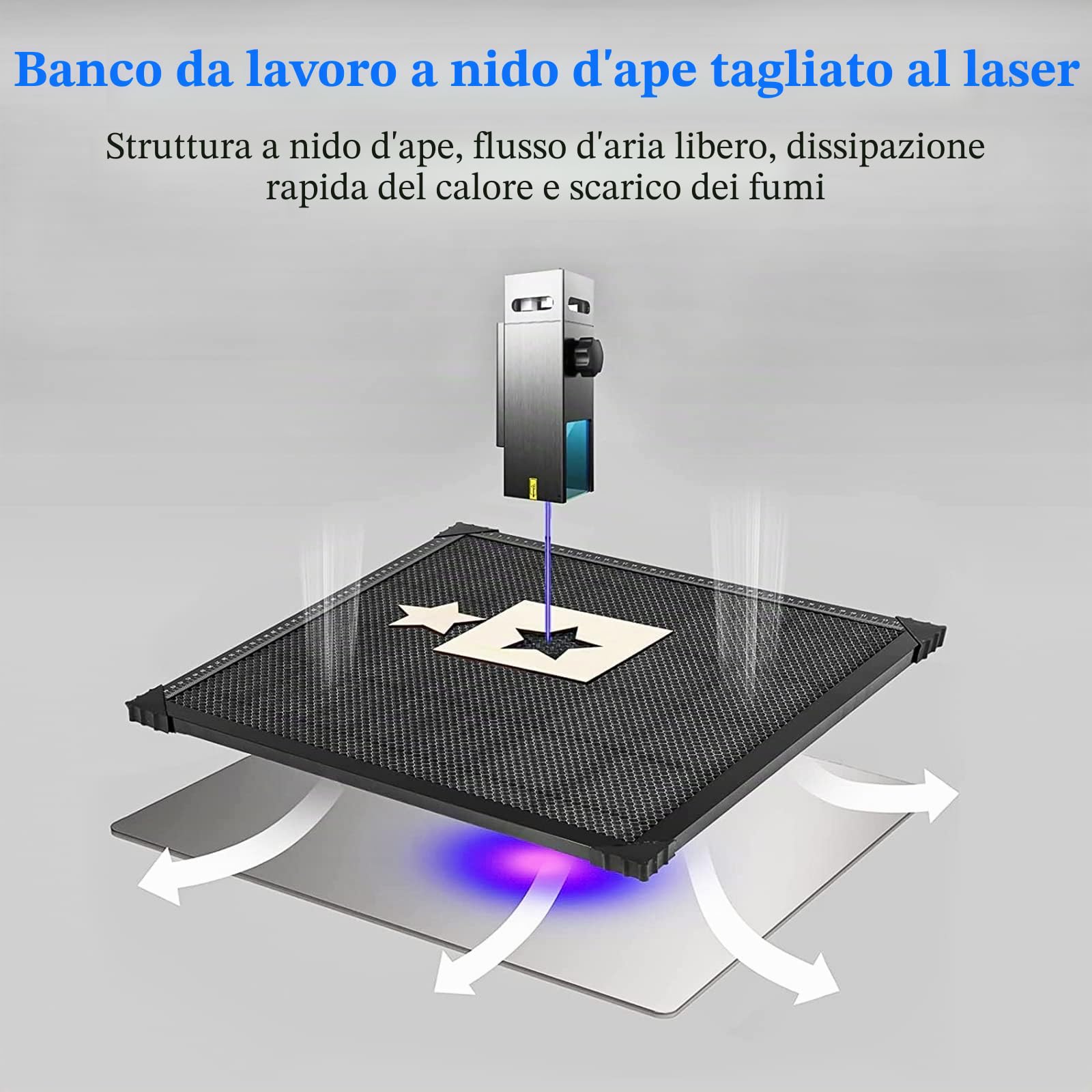 Honeycomb - Letto laser con piastra in alluminio, tavolo Honeycomb per taglio laser e incisione, griglia laser di accessori per incisione, 50 x 50 x 2,2 cm
