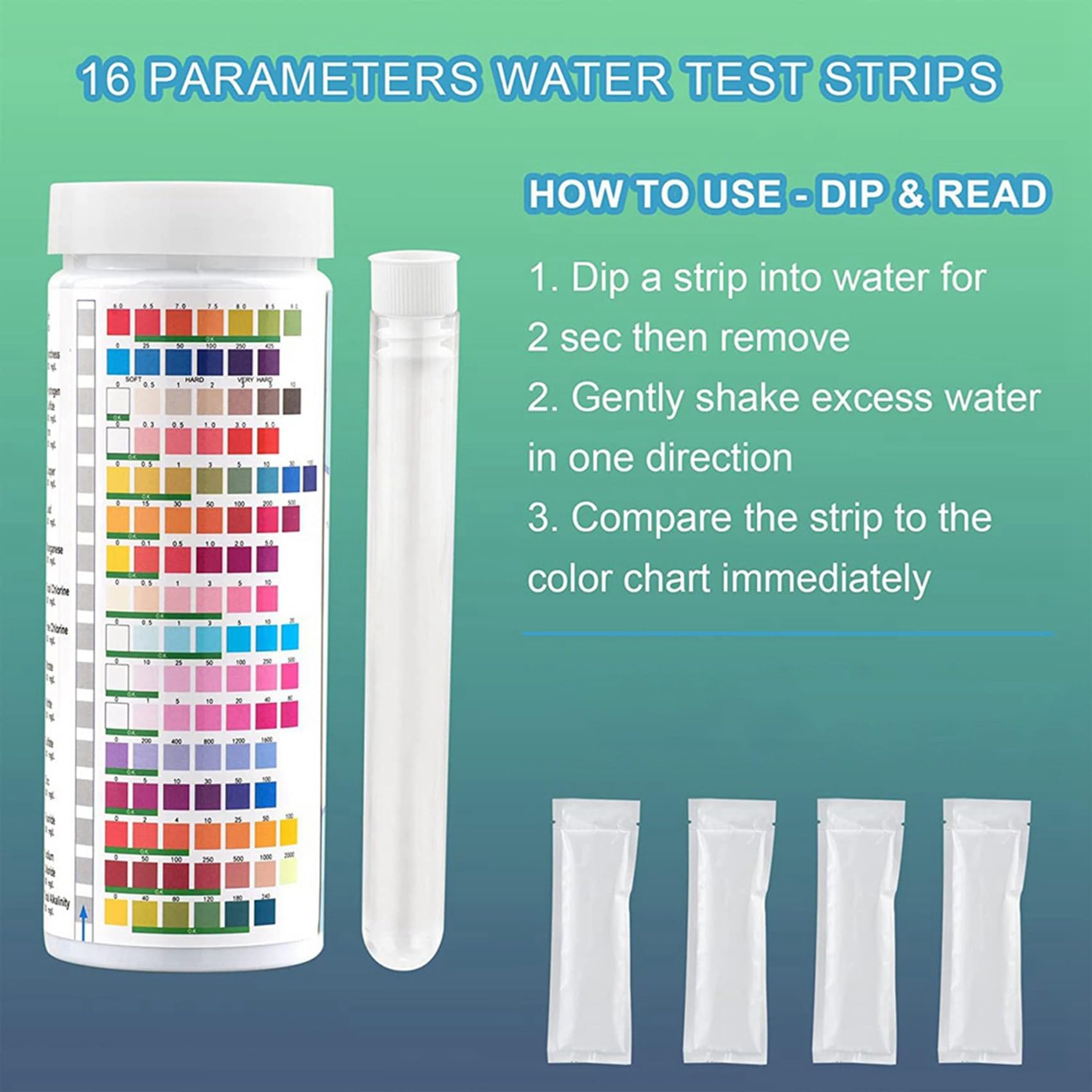 4X Kit Completo per il Test 'Acqua 17 In 1 per La Casa, 100 Strisce + 2 Kit per il Test 'Acqua per il Test Facile 'Acqua Potabile, PH,