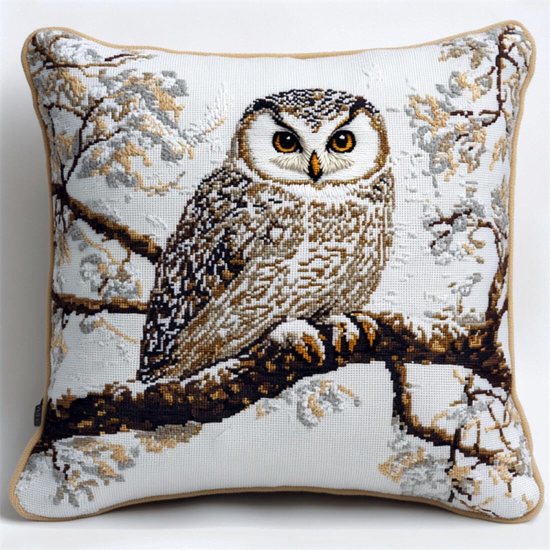 Kitquiver Animal Latch Hook Cushion Set Owl in The Tree Latch Hook Kit Pillow DIY Rug Crochet Hook Cushion Making Kits with Preprinted Pattern Canvas 17x17In
