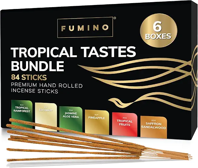 Handmade Herbal Incense Sticks - 6 Tropical Scents, 84 Pieces, Masala Agarbatti