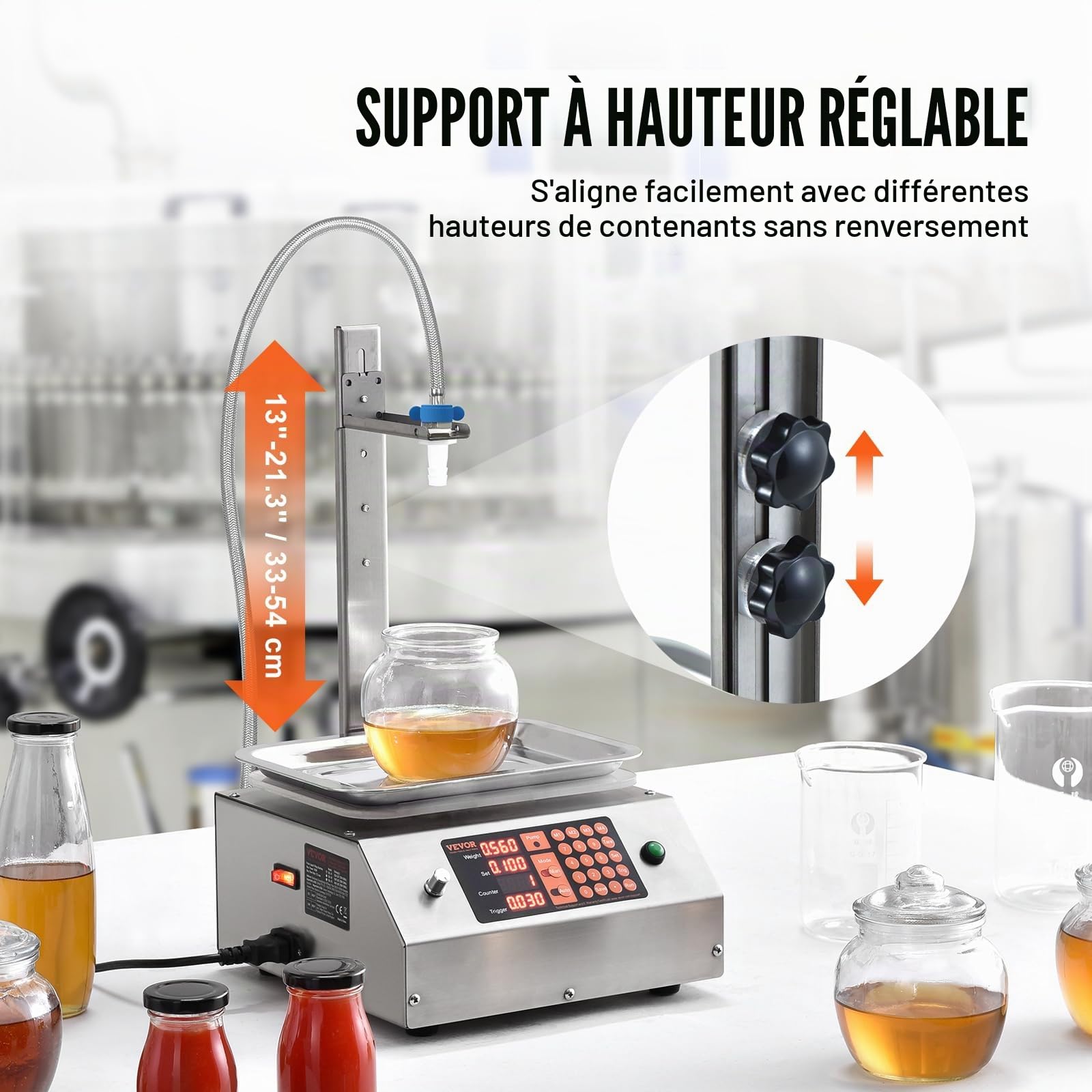 VEVOR Machine de Remplissage de Liquide Automatique Capacité de Pesée 30-15000 g Remplisseuse de Bouteilles Commande Numérique pour Lait, Eau, huile, Vin, Boissons, Détergents, Shampoing, Buse Unique