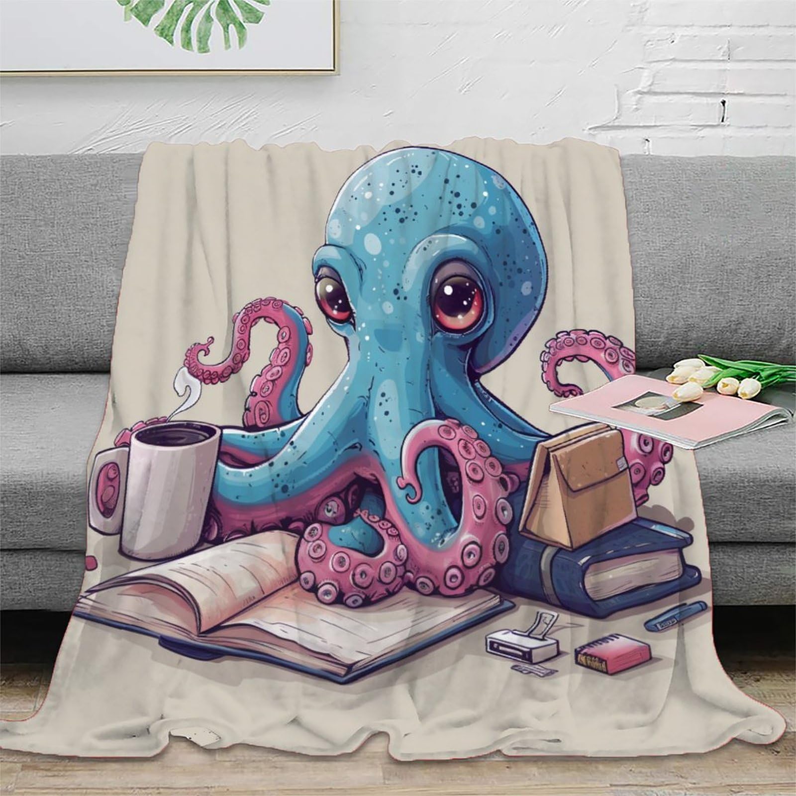 Couverture pieuvre 3D chaude et literie en flanelle peluche douillette