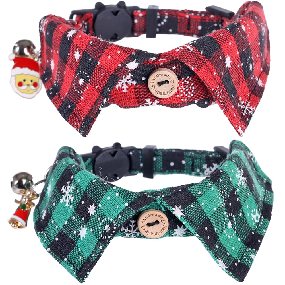 LamphyfaceChristmas Cat Collar Breakaway with Cute Bow Tie and Bell Pendant for Kitty Adjustable Safety Plaid