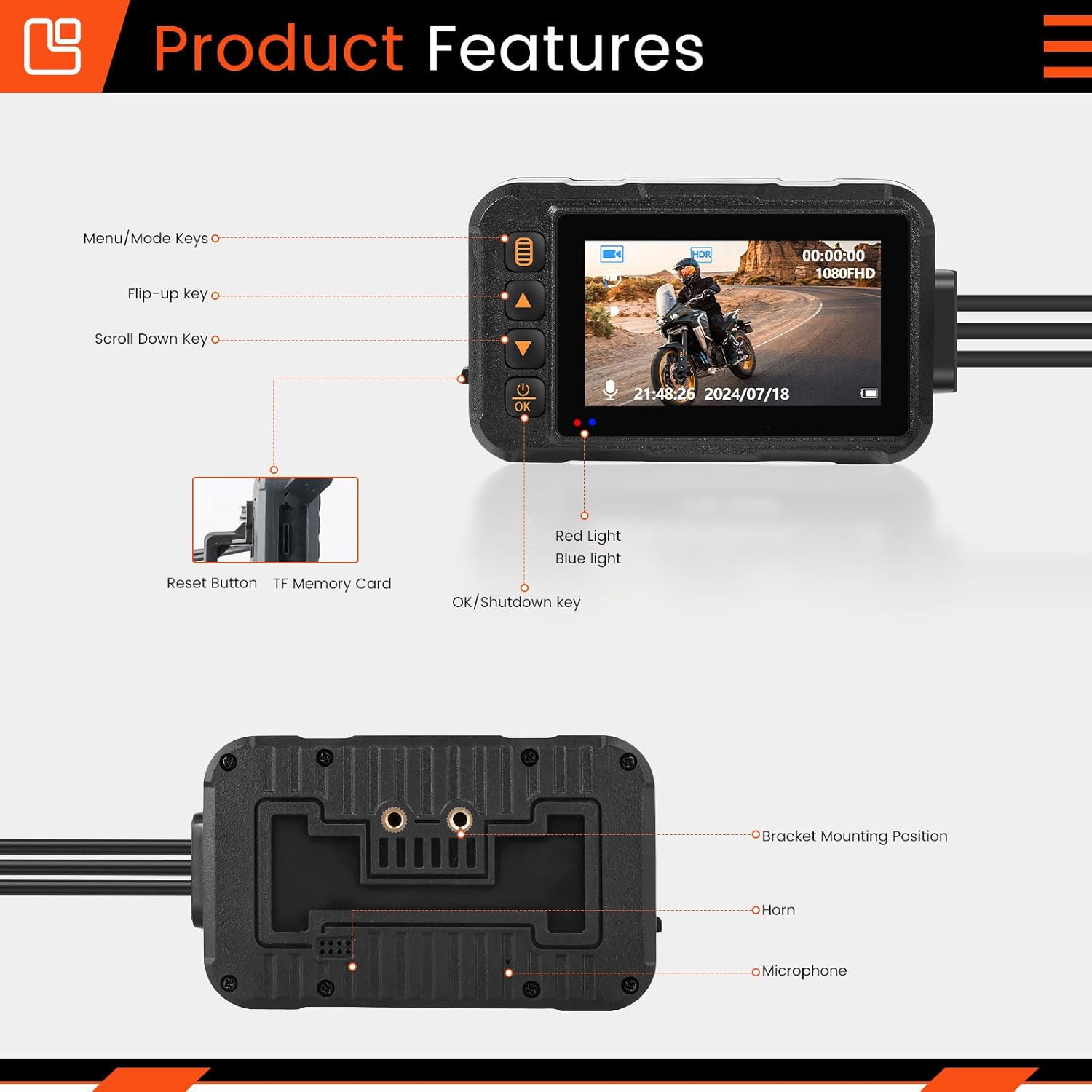 SIXWIN Motorcycle Dash Cam Screen Switching Modes