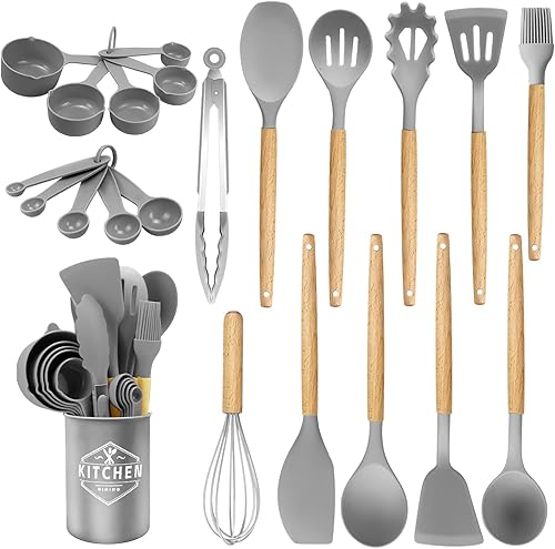 Juego de 22 utensilios de cocina de silicona, resistentes al calor, antiadherentes, cuchara, utensilios de cocina, utensilios de cocina para