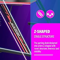Vista 14 de PayLessHere Mesa de juego de 39 pulgadas Azul Escritorio para computadora en forma de Z con marco de acero, gancho para auriculares, pies