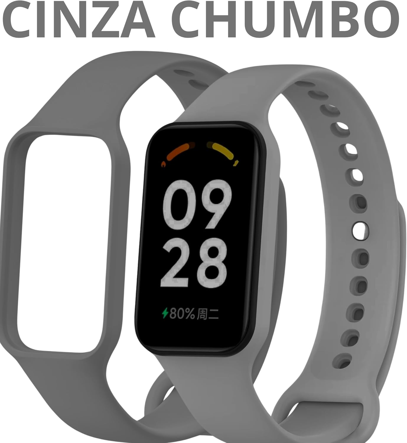 kIT 2 Pulseira Compativel Para MI Band 8 Active Preto e Cinza Chumbo Bracelete em Silicone TPU Regulavel Macia Confortavel