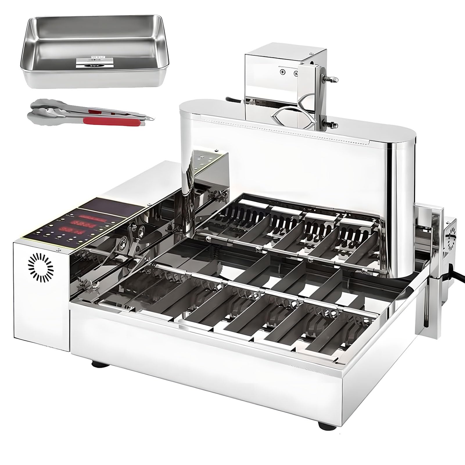 Macchina automatica per ciambelle, friggitrice digitale commerciale da 2000 W con pannello di controllo intelligente, regolazione della temperatura 50~220 ℃, ribaltamento automatico 6 Row