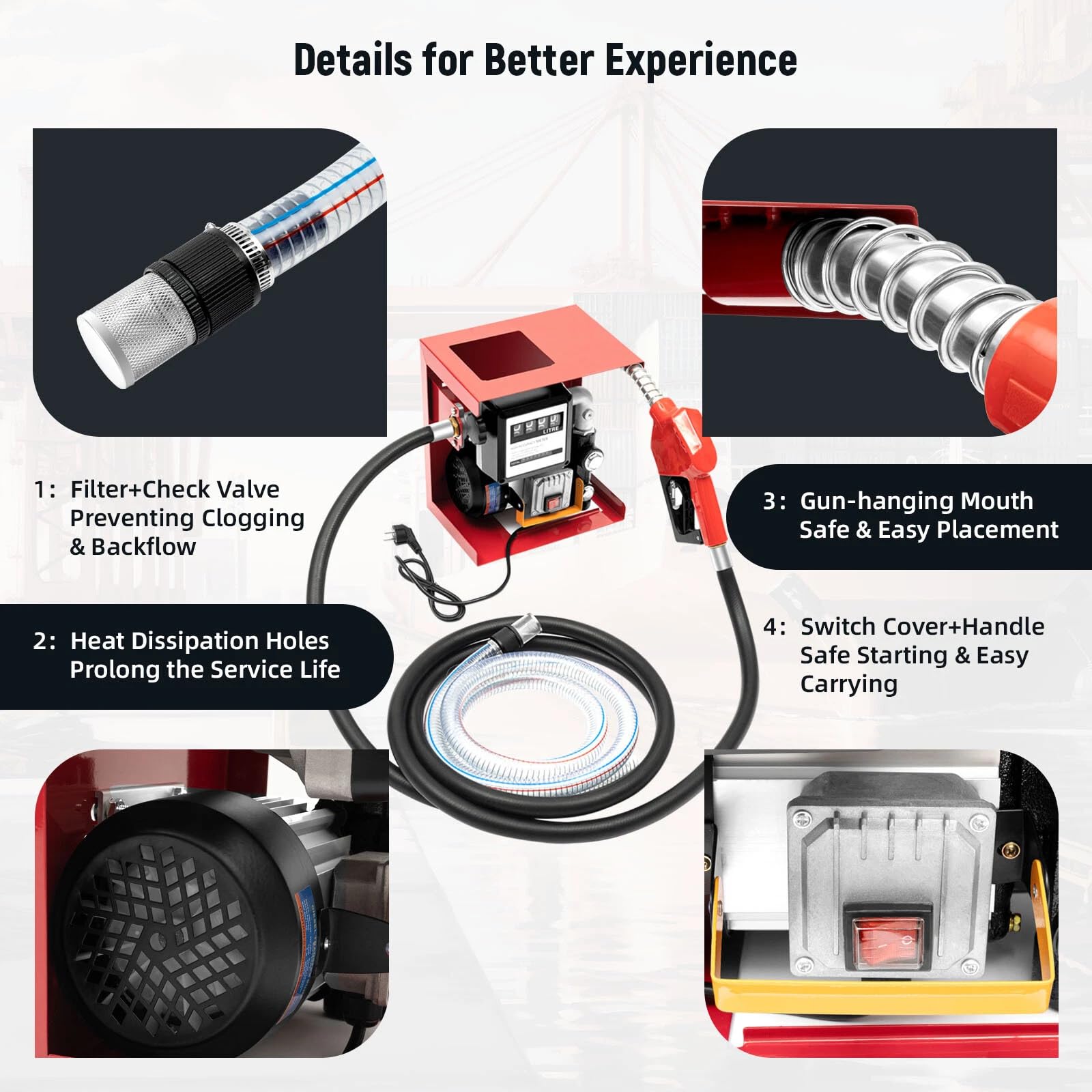 220 V 550 W Bomba diesel, Bomba de combustible diésel autocebante, móvil gasolinera 60L/min, bomba de combustible profesional con pistola automática, manguera de 4 m, para coches, camiones cisterna