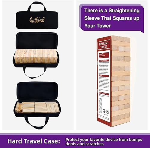 Miniatura 5 de GOTHINK Juego de torre para niños y adultos, juego de apilamiento de tablero de madera de 54 piezas para noche de juegos familiares, juego clásico