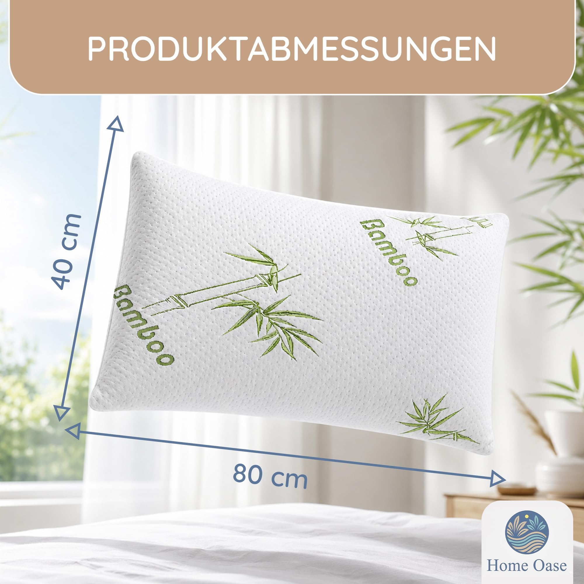 Orthopädisches Kissen | 40x80 cm | Bambus Kopfkissen mit abnehmbarem Bezug | Memory Foam Kissen für optimale Kopf und Nackenunterstützung - Natürlich antibakteriell & geruchsneutral