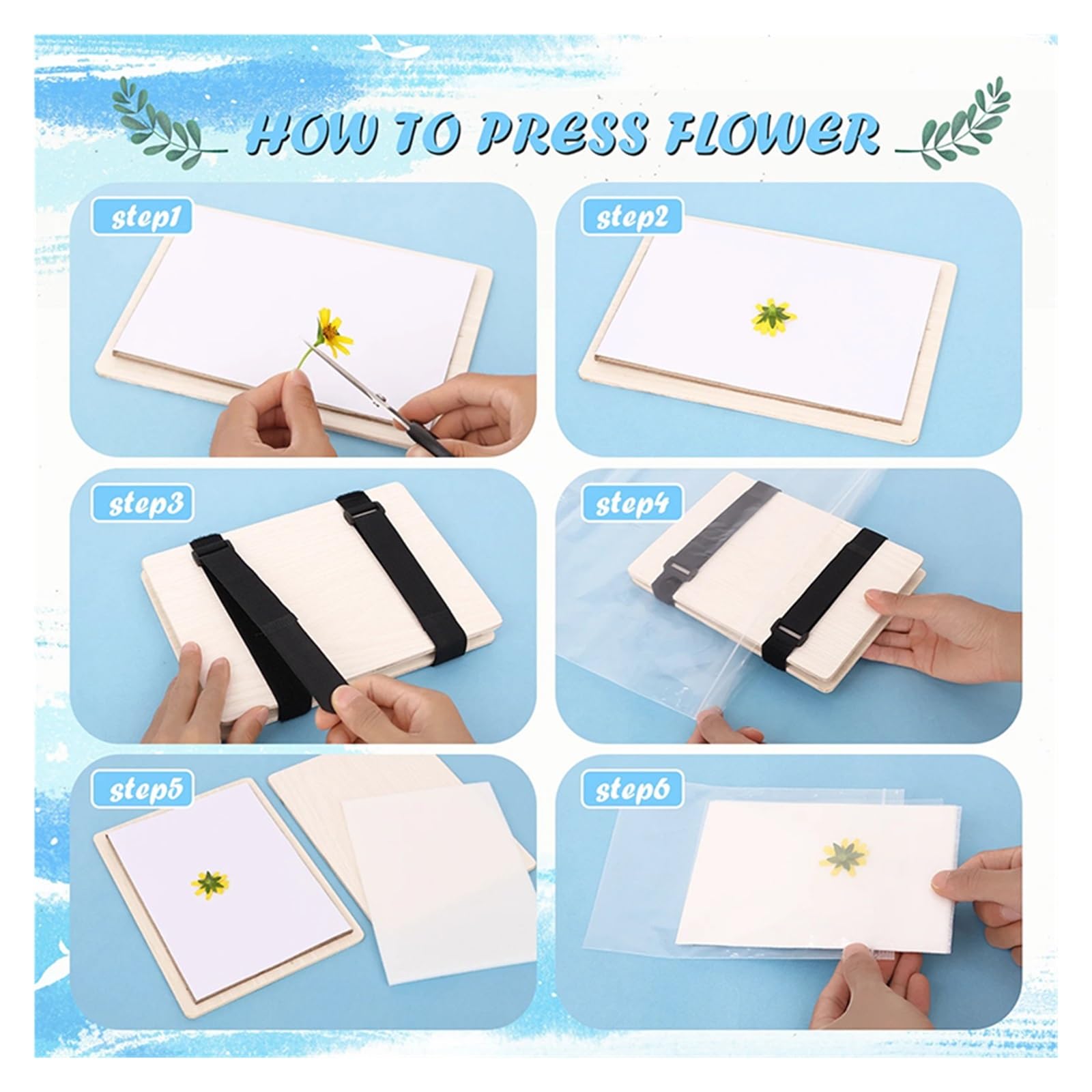 SUBLXPoten Kit de Prensa de Flores Kit de prensado hojas, prensa DIY, máquina flores, herramienta, libro seco madera, preservación secado, manualidades(Size2)